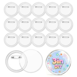 15PCS 3 Inch Clear Button Pin Blanks, DIY Acrylic Photo Badge Buttons, Reusable Picture Pins No Machine Needed for Anime Crafts, School Events, Parties & Custom Gifts