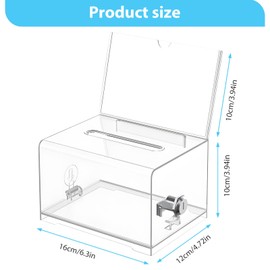 DEECOZY Acrylic Donation Box Lockable, Ballot Box Transparent with Key Lock and Sign Holder, Cumber Box Suggestion Box for Fundraising Voting Tip Collection, 16 x 11.8 x 10 cm