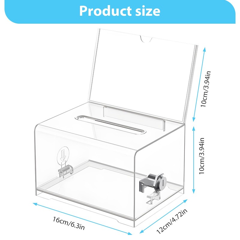 DEECOZY Acrylic Donation Box Lockable, Ballot Box Transparent with Key