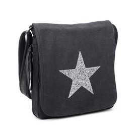 Women Sparkling Glitter Golden Star Shoulder Bag Travel Cross Body Bag Casual Messenger Bag Perfect for Casual Work Or School Use（Black)