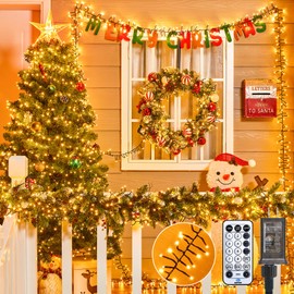 Minetom 100Ft 2000 LED Cluster Christmas Tree Lights Outdoor Firecrackers String, 12 Modes Timer Remote Waterproof Plug-in Twinkle Fairy for Xmas Tree Garland Party