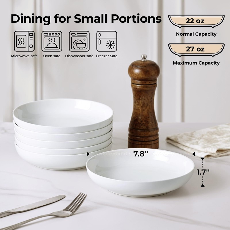 Y YHY 7.8'' Pasta Bowls for Small Portions, 22 Ounce
