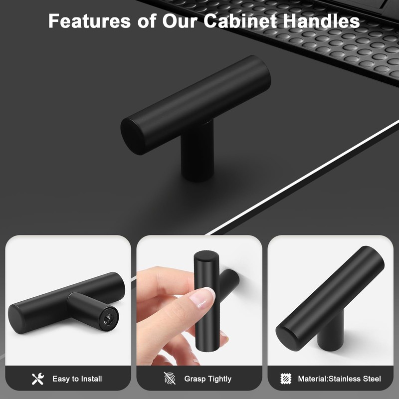 Probrico 10 Pack Length 2inch Matte Black Kitchen Cabinet Knobs,Stainless