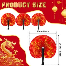 Threehoney 36 Pcs Chinese New Year Decorations Paper Fans Chinese Round Folding Party Fan Happy New Year Round Foldable Hand Fan for Wedding Party Festival Favors Decoration(Chinese)