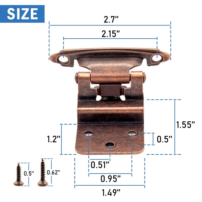 3/8 Inset Cabinet Hinges Oil Rubbed Bronze,50 Pack (25 Pairs)