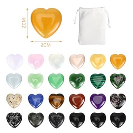 Pack of 24 Lucky Charm Heart Made of Stone Gemstones Lucky Stones Crystals Healing Stones Courage Stone Valentine's Day Heart Stone Love Amethyst Rose Quartz Gifts for Meditation Chakra Reiki Energy Balance 1