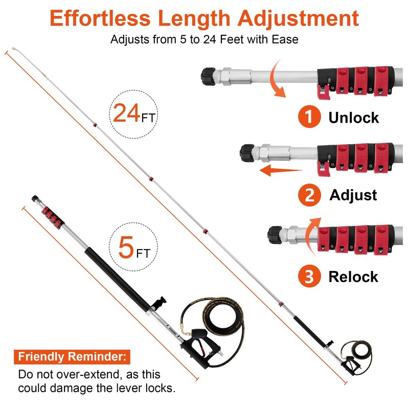 Telescoping Pressure Washer Wand 24 ft Power Washer Extension Wand