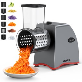 Electric Cheese Grater, Upgraded Salad Maker with 6 Replaceable Stainless Blades, 250W Electric Cheese Shredder, Multi-Function Kitchen Slicer Ice Shaver for Cheeses, Fruits, Vegetables, Nuts, Ice