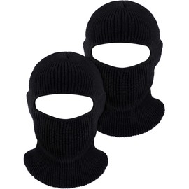 WILLBOND 2 Pieces 1-Hole Knitted Ski Full Face Covering, Adult Winter Balaclava Warm Knitted Full Face Covering for Outdoor Sports Black, 38 x 22 cm/ 14.96 x 8.66 inches (Black)