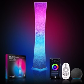 LEONC Floor Lamp with Remote, Tuya Smart 9w×2 Bulbs Included, 61" Smart Modern Floor Lamp with Alexa, Music Sync and 16 Million DIY Colors, RGB Color Changing Standing Lamp for Bedroom Living Room