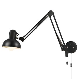 BRRSKBK Black Industrial Swing Arm Wall Light Nordic Adjustable Long Arm Wall Sconces Lamp Metal Double-arms Folding Architect Work Wall Mount Lighting for Bedroom Reading Living Room