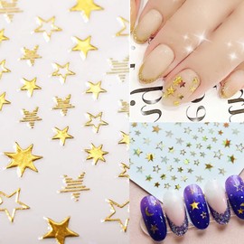Gold Nail Stickers, Self-Adhesive 3D Designs - Love Heart, Stars, Circle, Triangle, Square Decals, Glitter Nail Art Decoration