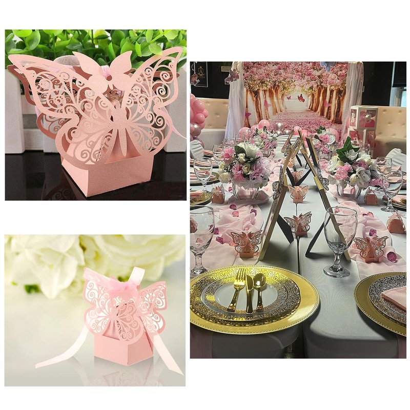 50 Pcs Butterfly Laser Cut Favor Boxes DIY Wedding Birthday