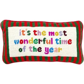 Furbish Christmas Pillow - Most Wonderful Time Needlepoint Decorative Throw Pillow, Christmas Decor, Handmade Holiday Pillow for Couch & Bed, Aesthetic Room Decor, 8" x 14"