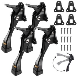 4 Pieces Kick Down Door Stoppers for Bottom of Door, Heavy Duty Door Stops with Adjustable Rubber Tips, Black Flip Down Door Stop, Metal Door Kick Stand to Keep Door Open