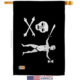 Pirate Captain Dulaien Garden House Flags Kit Coastal Ship Skull Treasure Map Carribean Jolly Blackbeard Jack Small Decorative Gift Yard Banner Made In USA 28 X 40