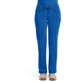 Cherokee Infinity Straight Leg Drawstring Women Scrub Pants 360 Stretch with 4 Pockets 1123AP, S Petite, Royal