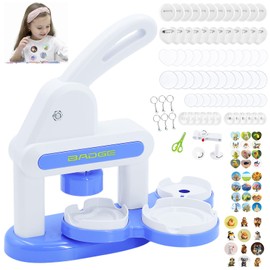 KEGOZ Button Maker Machine, 55mm & 35mm Badge Machine with 36 Pcs Button Parts, Stickers, Circle Cutter, Badge Making Kit for Kids, DIY Round/Heart Pin Badge Maker for School Projects & Party (Blue)