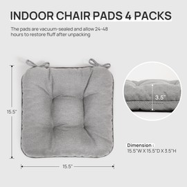 Love's cabin Memory Foam Chair Cushions Set of 4, Outdoor/Indoor Chair Pads for Dining Chairs 4 Pack, Seat Cushions for Kitchen, Dining Room, Office, Patio Chairs, 16x16 Light Grey