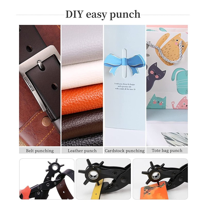 Leather Hole Punch, Belt Hole Puncher for Leather, Revolving Punch