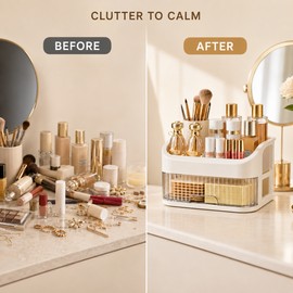 2-Layer Cosmetic Storage Box with Transparent Drawer