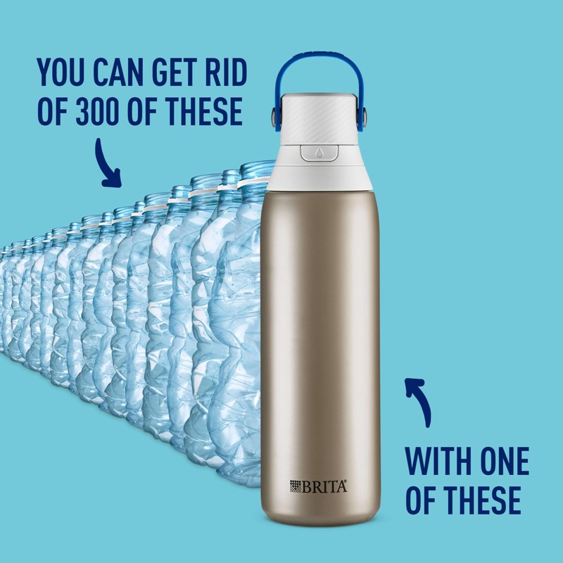 Brita Stainless Steel Premium Filtering Water Bottle, BPA-Free, Reusable, Insulated,