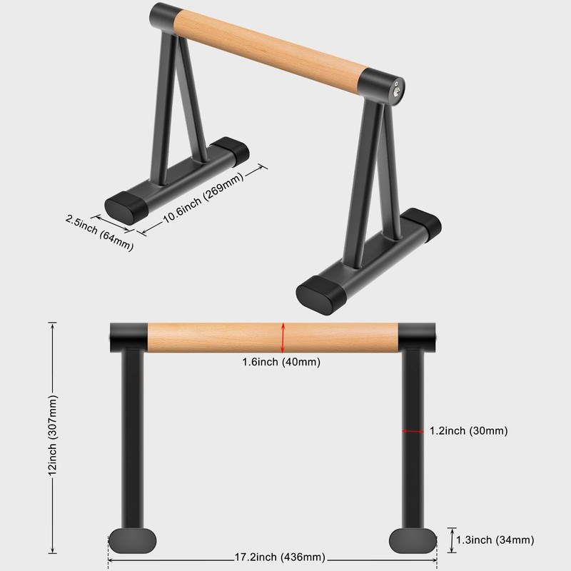 Dolibest Push-Up Bar, 12'' High Parallettes Bars with 8 Rubber