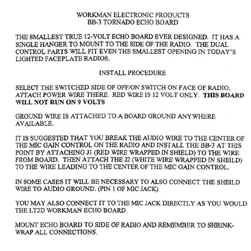 Workman BB3 Micro Size Tornado Echo Board Dual Control Knobs