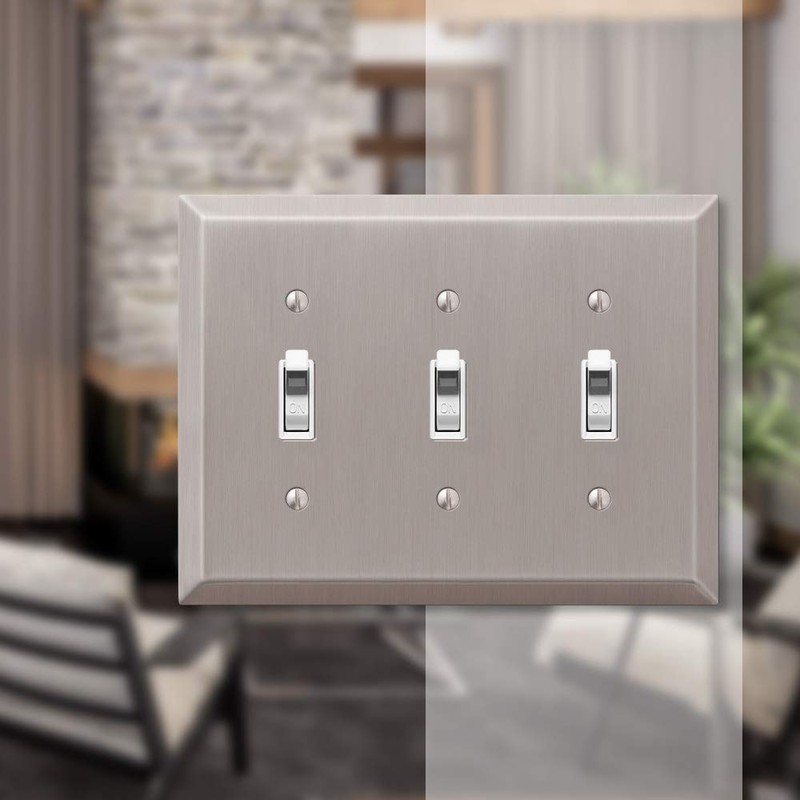 AMERELLE 163TTTBN Century Triple Toggle Steel Wallplate in Brushed Nickel