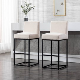 RIVOVA 31" Height Cream Fabric Bar Stools Set of 2 Counter Height Stools with Back and Footrest for Kitchen Modern Metal Barstools, Linen Upholstered Farmhouse Bar Chairs Island Stools