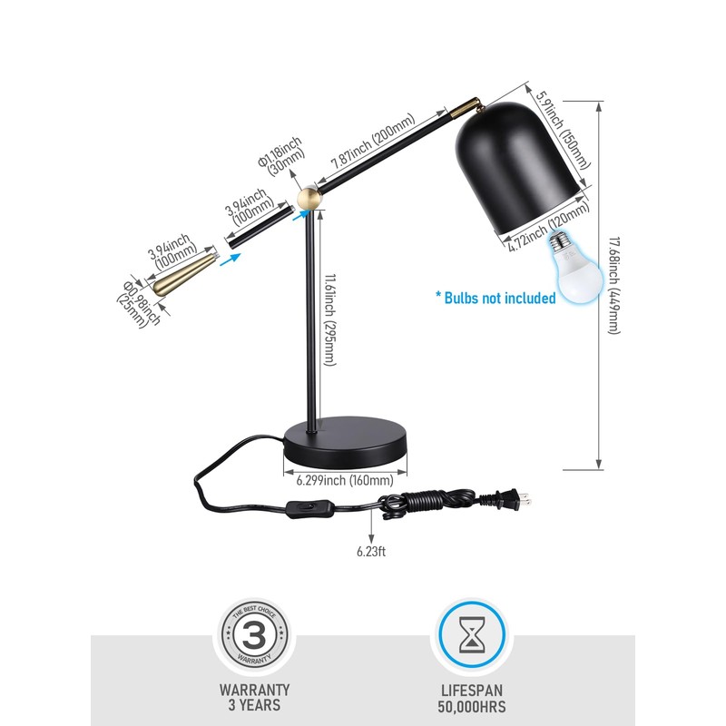 TORCHSTAR Adjustable Desk Lamp Aesthetic, AC 110-120V, Swing Arm Task