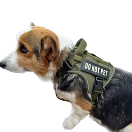 DNALLRINO Tactical Dog Harness for Small and Medium Breeds, Air Dog Vest No Pull with Reflective Do Not Pet Patches, Breathable Dog Molle Vests for Training Walking Hunting Green
