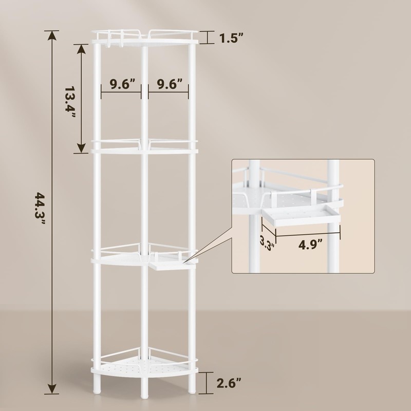 ELYKEN Corner Shower Caddy Standing, 4 Tier Rustproof Metal Shower