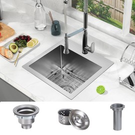 15x15 inch Bar Sink Drop In, 18 Gauge Stainless Steel Drop In Bar Sink, 15 inch Stainless Steel Topmount Small Sink for Home Bar, Wet Bar or Prep Area