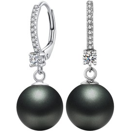 Black Pearl Earrings Black Faux Pearl Earrings Women Drop Black Pearl Earrings Sterling Silver Faux Pearl Earrings Studs Unique Black Pearl Dangle Drop Earrings Leverback Pearl Earrings for Women