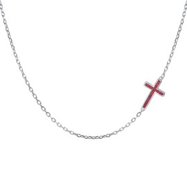 DAOCHONG S925 Sterling Silver Jewelry Sideways Cross Choker Necklace 14 inches to 18 inches, Metal, Created Opal, Silver-Created Opal