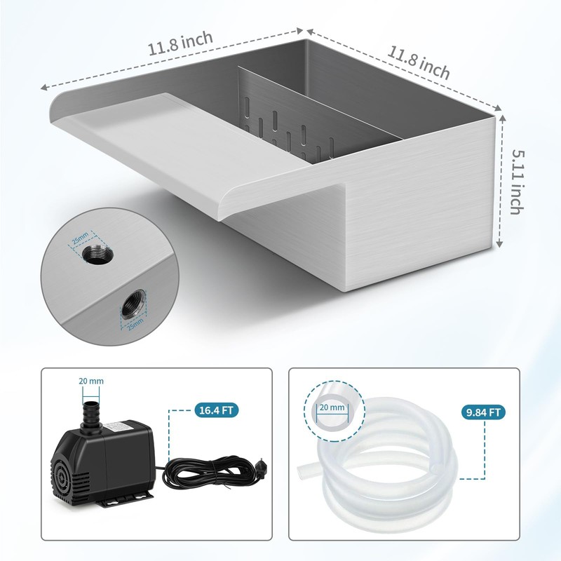 Pond Waterfall Spillway with Filter and Pump Kit - 304