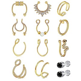 Anicina Fake Nose Clip-On Piercing Faux Rings in Gold