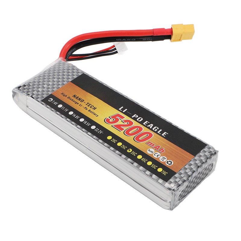RC Lipo Battery 5200mAh 7.4V XT60 35C 2S Portable Remote