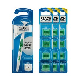 Reach Ultraclean Access Flosser Bundle, Mint, Plaque Remover for Teeth, for Hard to Reach Areas, Oral Care, PFAS-Free, 1 Flosser Starter Kit + 3 Packs Refill Heads