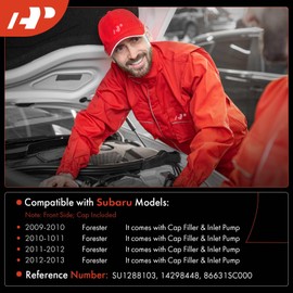 A-Premium Windshield Washer Reservoir with (Cap/Washer Pump/Hose/Filler Neck/Bracket) Compatible with Select Subaru Models - Forester 2009 2010 2011 2012 2013 - Replace# 76841T5RA01PFM, 76846TP6C01