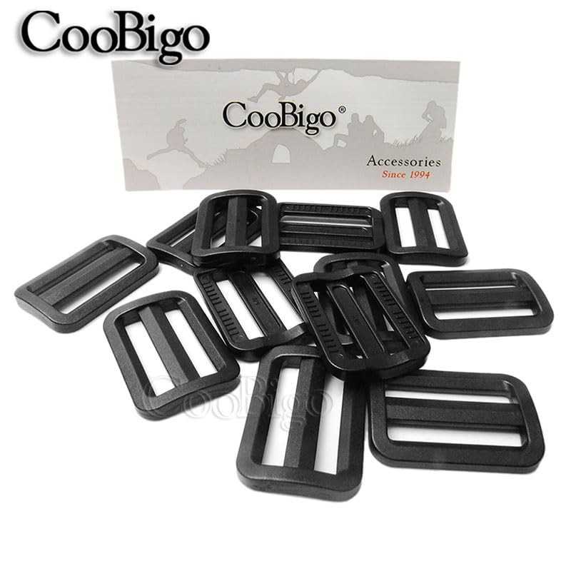 CooBigo 12pcs 1-1/4" Plastic Black Curve Slider Tri-Glide Adjust Tri-ring