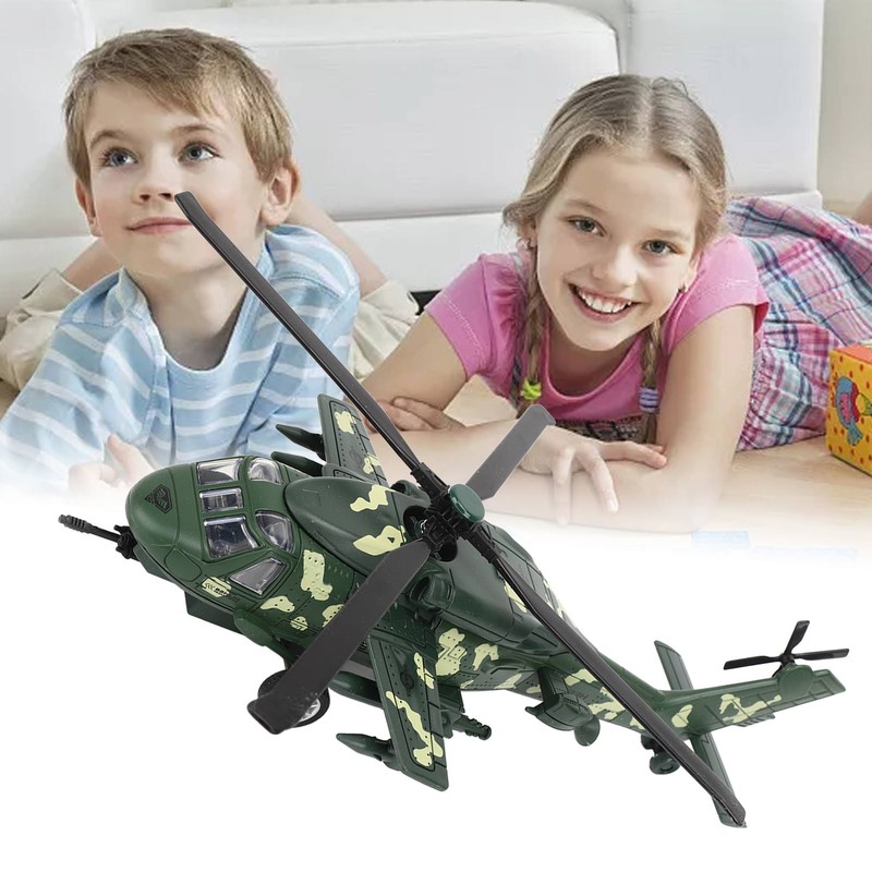 Diecast Metal Helicopter Model Sound Light Pullback Alloy Fighter Aircraft