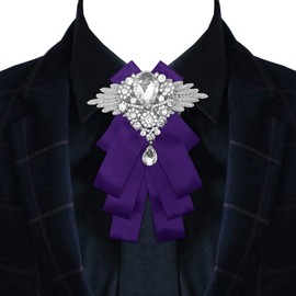 MOHSILY Men's Silk Solid Pre-Tied Bow Tie Luxury Decorative Crystal Wedding Suit (Dark Purple)