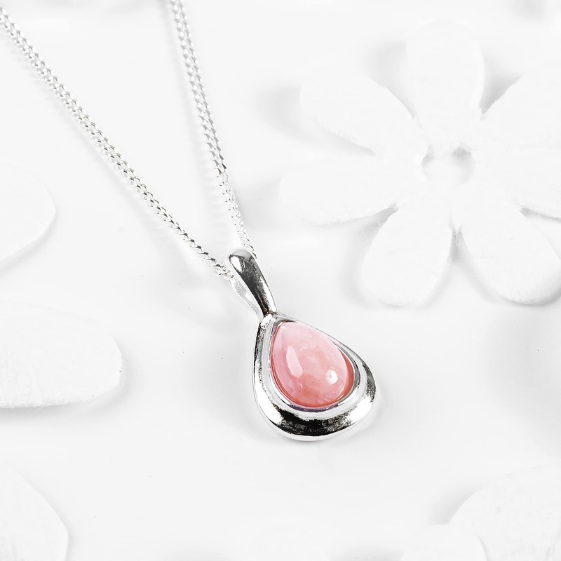 925 Sterling Silver and Peruvian Pink Opal Necklace, October Birthstone