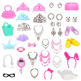 BARWA 40 PCS Doll Accessory Bags Crown Necklace Comb for 11.5 inch Doll Xmas Gift
