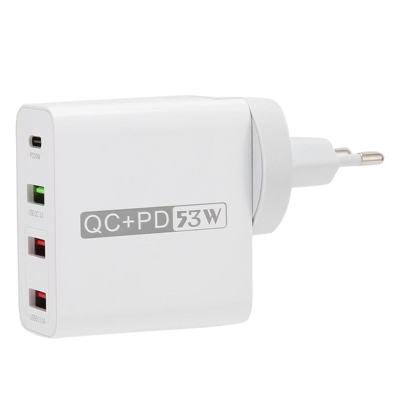 53W 4 Port Mobile Phone Charger 20W PD QC3.0 Fast