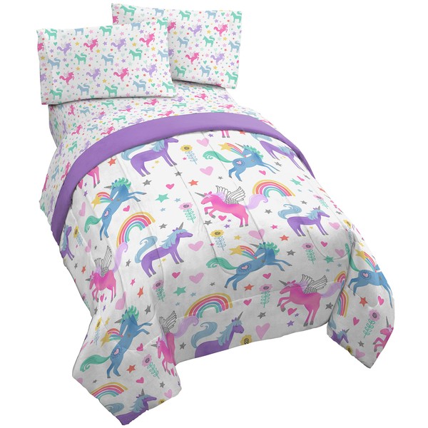 Jay Franco Unicorn Rainbow 5 Piece Full Bed Set - Includes Comforter & Sheet Set - Super Soft Fade Resistant Microfiber