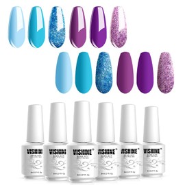 Vishine Gel Nail Polish Set, Set of 6, 8 ml, Blue, Purple, Glitter Series, Nail Polish Set, UV Gel Nail Polish, Nail Art, Manicure Starter Set
