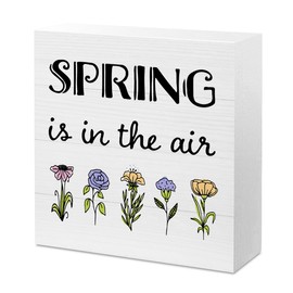 Spring Sign Decor Spring Decorations for Home Spring Is in The Air Sign Flower Decor Floral Art Decorations Tabletop Shelf Desk Decor Spring Home Decor Gifts for Women